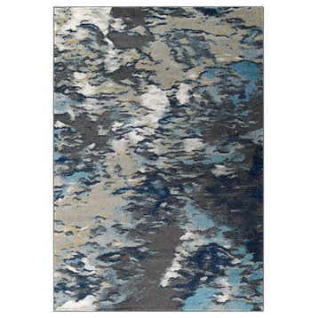 Entourage Foliage Contemporary Modern Abstract 8x10 Area Rug, Blue, Tan, Gray
