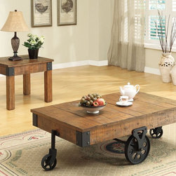 Coaster 701458 Brown Distressed Country Wagon Coffee Table - Coffee Table Sets