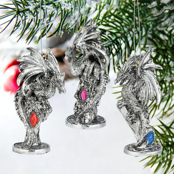 Dragons of the Amesbury Holiday Gemstone Ornaments, Set of 3