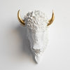 Faux Taxidermy Bison Head Wall Mount, White and Gold