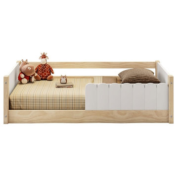 Pemberly Row Modern Toddler Bed Little Fence -White - Natural
