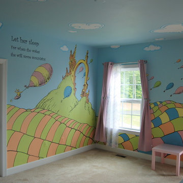 Oh, The Places You'll Go! Dr. Seuss Mural throughout a nursery