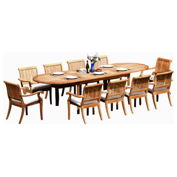 13-Piece Outdoor Teak Dining Set: 117" Oval Table, 12 Arbor Stacking Arm Chairs