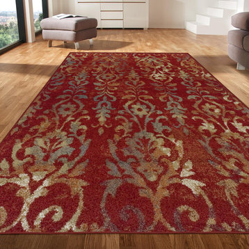 Lafayette Floral Modern Indoor Area Rugs, Maroon, 5 Ft. X 8 Ft.