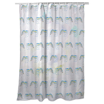 Betsy Drake Blue Shrimp Tiled Shower Curtain