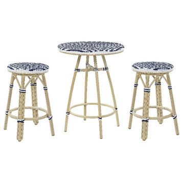 Furniture of America Saginaw Aluminum 3-Piece Patio Dining Table Set in Navy