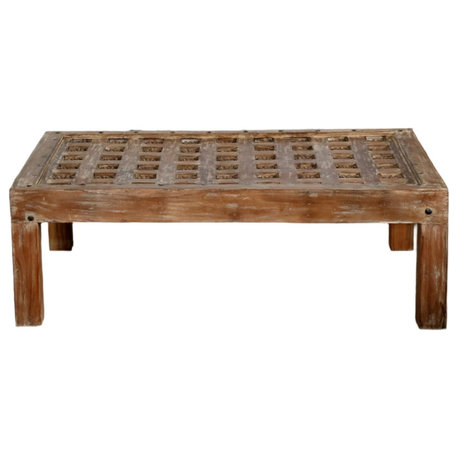 Consigned Antique Lotus Ceiling Coffee Table Reclaimed Farmhouse Large Table 57