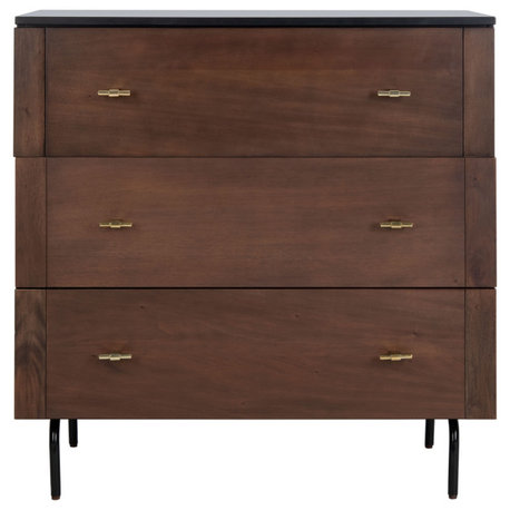Safavieh Genevieve 3 Drawer Dresser, Walnut/Black