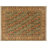 Bareens Designer Rugs - Turkish Knotted Istanbul Jeromy Green/Gold Wool Rug - 4'2'' x 5'10'' - Designed with a mesmerizing intricate traditional motif this glorious hand knotted rug is a masterpiece that will fill any space with sophistication and grace. An exhilarating color pallet with an elaborate design, this masterpiece features luxurious hand spun wool with all vegetable dyes to add comfort and style to your decor. The design, color and beautiful chromatic composition with a sheen in traditional and transitional designs, exude beauty, elegance and quality make this rug a masterpiece of its own.
