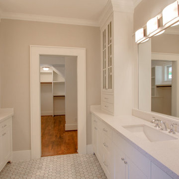 Tulane Historic Remodel in Houston, Texas - White Bathroom with Hexagonal Tiling