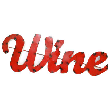 "Wine" Recycled Metal Sign-Wall Decor, Red, Small