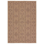 Jaipur Living - Vibe Sahel Indoor/Outdoor Tribal Brown Area Rug 9'X12' - Grounding and impressively versatile, the Nambe collection features a durable, weather-resistant quality that mimics flatwoven natural looks. Emanating the classic colors of grass fibers, this assortment of indoor-outdoor rugs boasts a warm neutral palette. The Sahel rug features a tribal, geometric design and matching border in various brown tones.