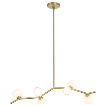 Hampton 6-Light Chandelier in Brushed Brass With White Glass