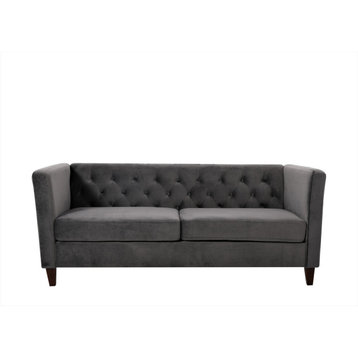 Sofa, Cushioned Seat With Button Tufted Backrest & Track Arms, Gray