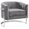 Kamila Accent Chair, Gray Velvet and Brushed Stainless Steel Finish