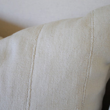 Pair of Creamy White African Mudcloth Pillows with Original Fringe Accents
