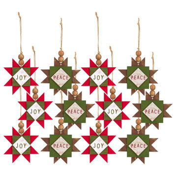Joy And Peace Star Ornament (Set Of 12) 5.5"H Mdf