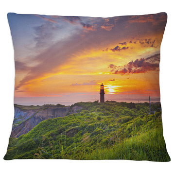 Lighthouse at Gorgeous Sunset Landscape Printed Throw Pillow, 18"x18"