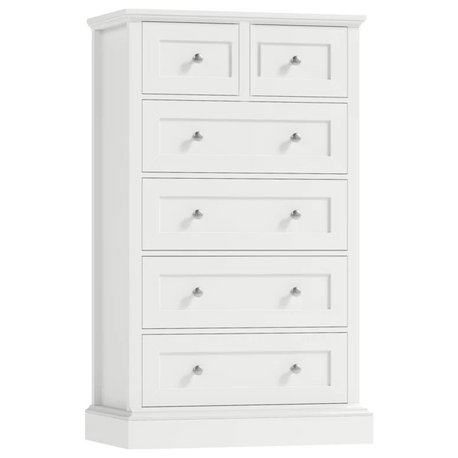 Modern Solid Wood 6 Drawer Chest, Bright White