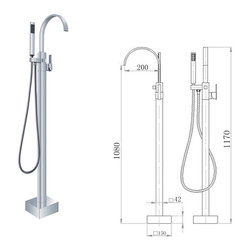 NEW Modern Single Handle Solid Brass Floor Standing Tub Faucet with Hand shower - Tub And Shower Faucet Sets
