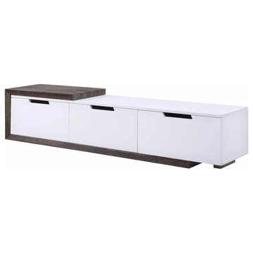 Modern Entertainment Center, 3 Storage Drawers and Sliding Side Top, White/Oak