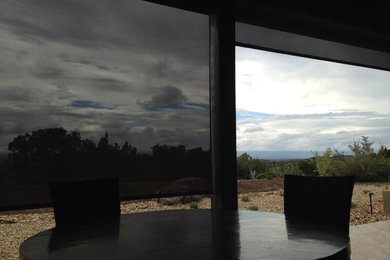 Patio - mid-sized traditional backyard tile patio idea in Albuquerque with a roof extension