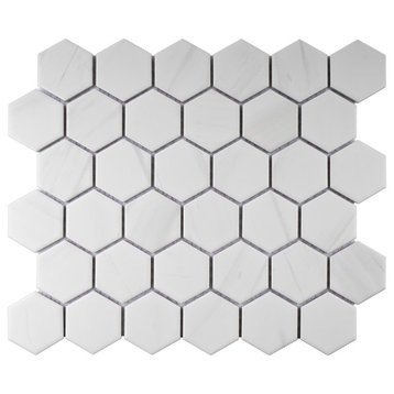 TBTG-PM24 2 x 2 Hexagon White Carrara Porcelain Mosaic Tile Sheet, Sati