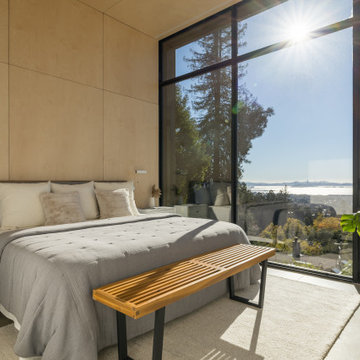 Bedroom with panoramic Bay views - Fold House Berkeley Hills new construction