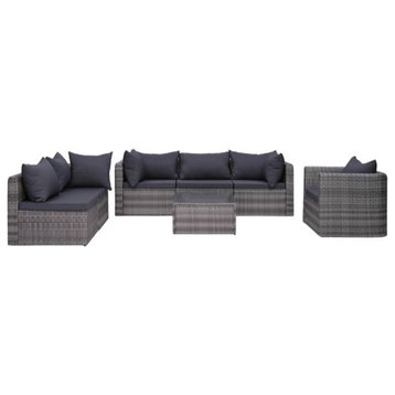 vidaXL Patio Sofa Set Sectional Sofa Outdoor Furniture 7 Piece Poly Rattan Gray