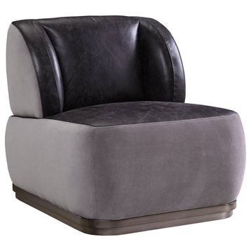 Decapre Accent Chair, Antique Slate Top Grain Leather and Grey Velvet