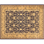 Bareens Designer Rugs - Boho Chic Ziegler Amie Blue Tan Hand-Knotted Wool Rug - 8'2'' x 10'2'' - Enhance the ambiance of your home with this magnificent Persian-influenced Turkish hand-knotted rug made by skilled artisans capable of creating the most exceptional vegetable dyes and hand-spun wool. This exquisite handmade rug is a one-of-a-kind Peshawar Kafkaz, otherwise identified as Chobi, Chobi Peshawar, Oushak, or Ziegler rug. These handmade rugs are crafted in Pakistan utilizing superior-quality wool imported from Australia, New Zealand, and Korea in two types of weaves: the Persian weave and the Mori weave. This rug is meticulously crafted by hand using the finest natural vegetable dyes extracted from local plants. The artisans use a blend of hand-spun local and fine merino wool, resulting in a rug with a compelling texture, higher lanolin content, and longer staple. The artisans occasionally incorporate natural or artificial silk into the pile to enhance specific motifs. The finished product is an awe-inspiring execution of flawless design and an understated palette that exudes elegance.
