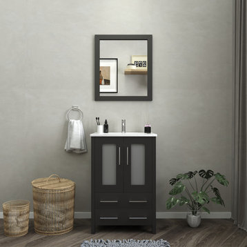 Vanity Art Vanity Set With Ceramic Top, 24", Espresso, Led Touch-Switch Mirror