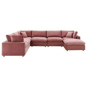 Milan Dusty Rose Down Filled Overstuffed Performance Velvet 7-Piece Sectional So