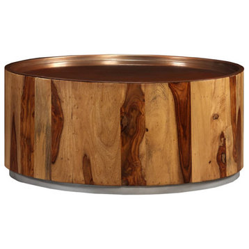 vidaXL Solid Sheesham Wood Coffee Table Steel 26.8" Tea Sofa End Couch Accent