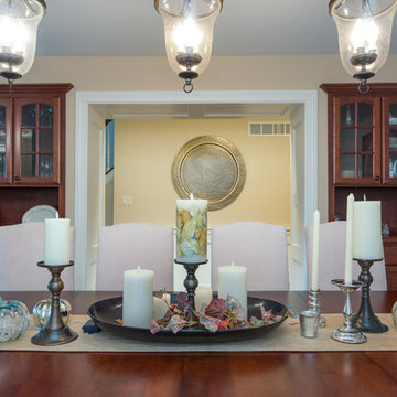 Dining Room Built-Ins with Cherry Cabinets and Countertops