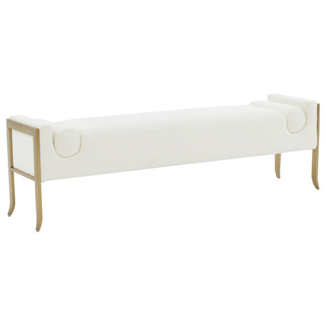 Ines Textured Velvet Bench, Cream