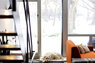 Living room - modern living room idea in Detroit