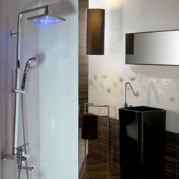 Contemporary Color Changing LED 8 inch Shower Head + Hand Shower Faucet - T331F - Tub And Shower Faucet Sets