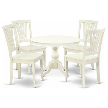 5 Pc Dining Set, Linen White Table, 4 Linen White Chairs, Linen White
