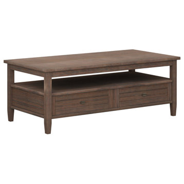 Warm Shaker SOLID WOOD Coffee Table, Farmhouse Brown