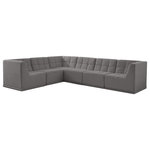 Meridian Furniture - Relax Velvet Upholstered 6-Piece L-Shaped Modular Sectional, Grey - Bolster a contemporary vibe in your living room with this Relax grey modular sectional. Soft grey velvet upholstery offers delicate comfort, making this sectional cozy for anyone who sits in it. Biscuit tufting gives this sectional texture and a modern style, adding extra comfort and elegance to your living space. It's modular design allows you to create infinite configurations, making it a versatile piece to add to your home. A latch underneath the sectional makes it easy to attach to other pieces.