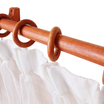 QYT09 1-1/8" Ash Wood Red Wood Single Double Curtain Rod Sets