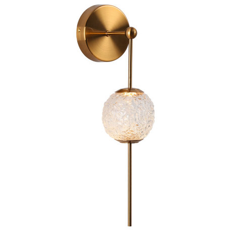 LNC Cenlindes 1-Light 6.5" Brass Modenr Crystsal Globe LED Wall Sconce