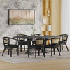 Aubrietta Traditional Upholstered Wood and Cane 7 Piece Dining Set, Black, Velvet