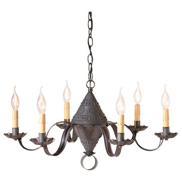 Concord Chandelier, 6-Arm Punched Tin Candelabra, 27"