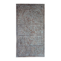 Mogulinterior - Consigned Vintage Tribal Hand carved Distressed Panel Bohemian Wall Sculpture - Wall Accents