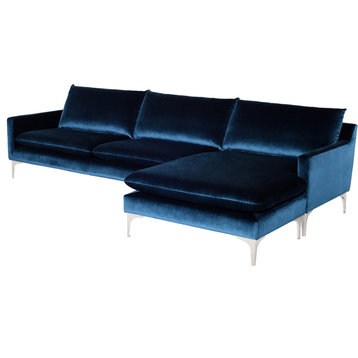 Anders Reversible Sectional, Midnight Blue Velour Seat/Brushed Legs