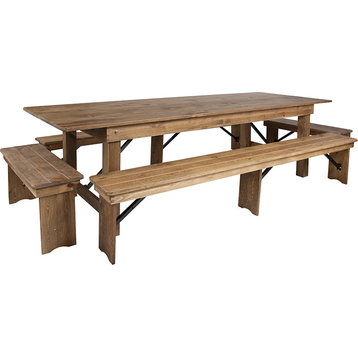 HERCULES Series 9' x 40'' Antique Rustic Folding Farm Table and Four Bench Set