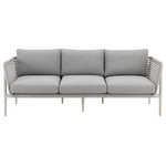 Armen Living - Rhodes Outdoor Patio Sofa, Aluminum With Light Gray Rope/Cushions - Introducing the Rhodes Outdoor Patio Sofa  an embodiment of contemporary design and outdoor indulgence meticulously crafted to redefine your lounging experience. This sleek outdoor sofa seamlessly blends the refined appeal of aluminum with the tactile elegance of light gray rope detailing and the sumptuous comfort of cushions made from solution-dyed acrylic fabric, creating a stylish and enduring centerpiece for your outdoor furniture collection. Crafted with precision, the Rhodes Outdoor Patio Sofa features a robust aluminum frame, ensuring both durability and a modern aesthetic that effortlessly complements various outdoor settings. The aluminum frame not only contributes to the sofa's sleek charm but also provides sturdiness, making it a reliable and resilient choice for your outdoor seating needs. Designed for outdoor durability, the Rhodes Sofa boasts water-resistant and UV-resistant features, standing as a steadfast and stylish seating solution for your patio or garden area. Whether bathed in sunlight or facing unexpected rain, this sofa remains a reliable and eye-catching focal point for your outdoor gatherings. The incorporation of light gray rope detailing adds a unique visual dimension to the design, creating a captivating contrast with the smooth aluminum frame. Paired with removable cushions with a zippered cover, the Rhodes Sofa invites you to relax in both style and comfort. Solution-dyed acrylic fabric ensures vibrant colors and resistance to fading, providing lasting beauty even in the face of changing weather conditions. Whether you're hosting gatherings or seeking a tranquil retreat, the Rhodes Outdoor Patio Sofa offers an inviting and luxurious seating option.