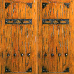 Exterior Double Door, Knotty Alder V-Grooved, Clavos, Straps - Front Doors